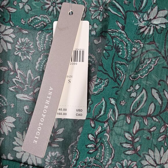 Anthropologie Maeve Mini Dress Small Tunic Sheer Dainty Cottagecore Floral Pleat - Picture 9 of 14